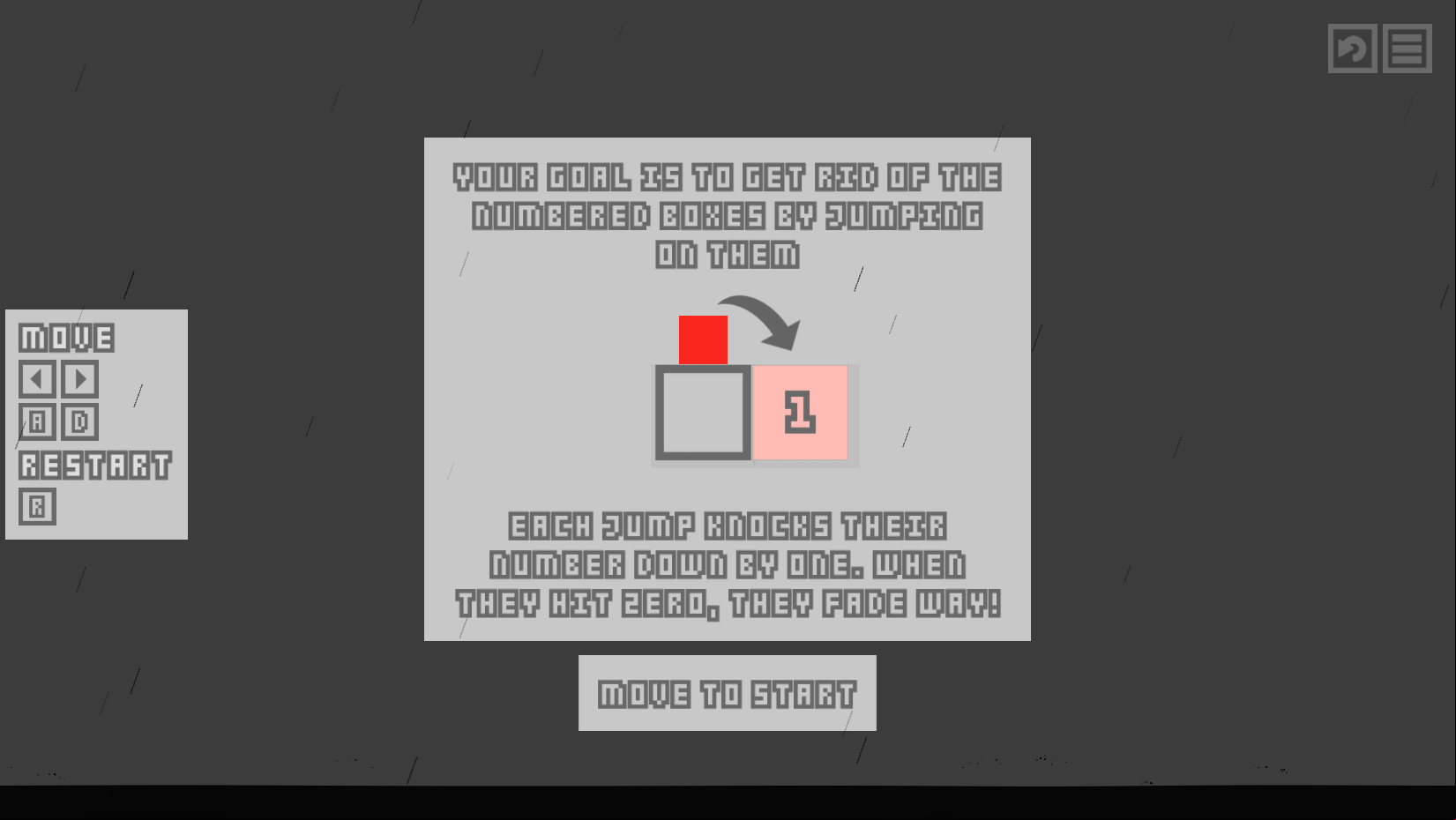 1 Square Game Controls Screen Screenshot.