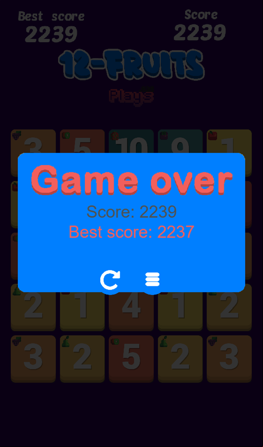 12-Fruits Game Over Screenshot.