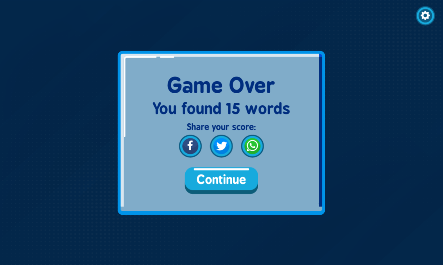 2 Player Word Search Game Over Screenshot.