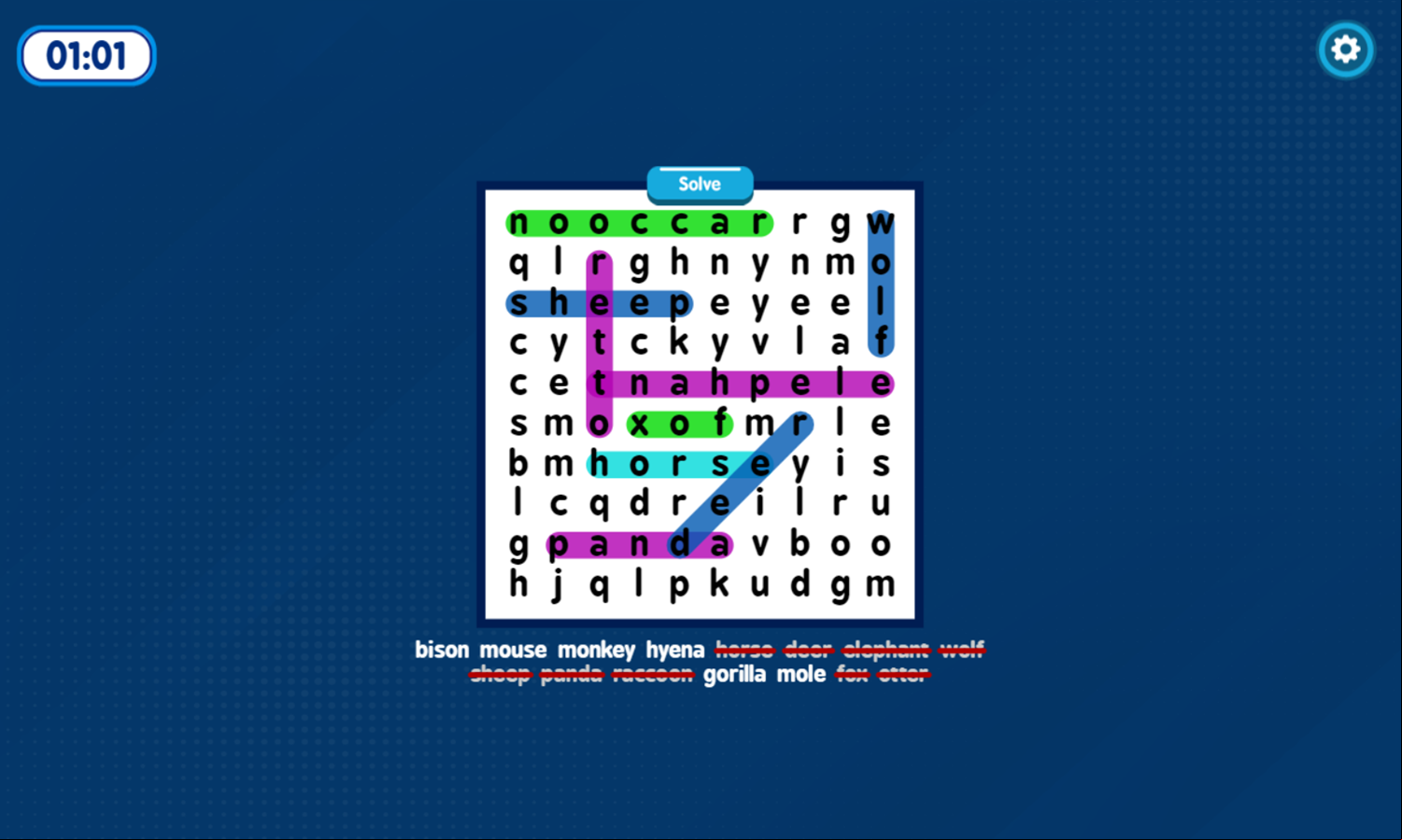 2 Player Word Search Game Play Screenshot.