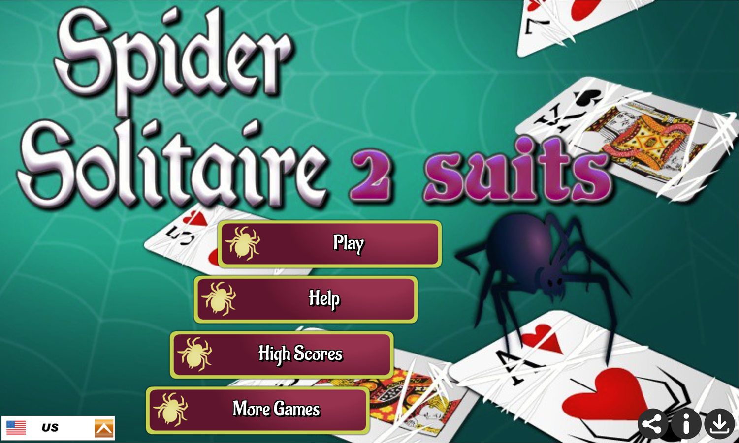 2 Suits Spider Solitaire Game Welcome Screen Screenshot.