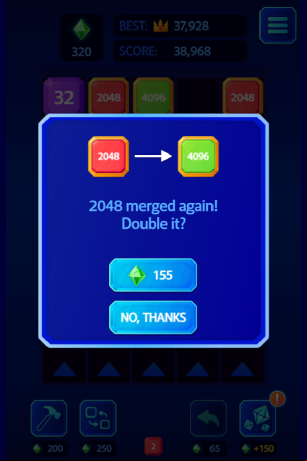 2048 X2 Legend Game Double Merge Option Screen Screenshot.