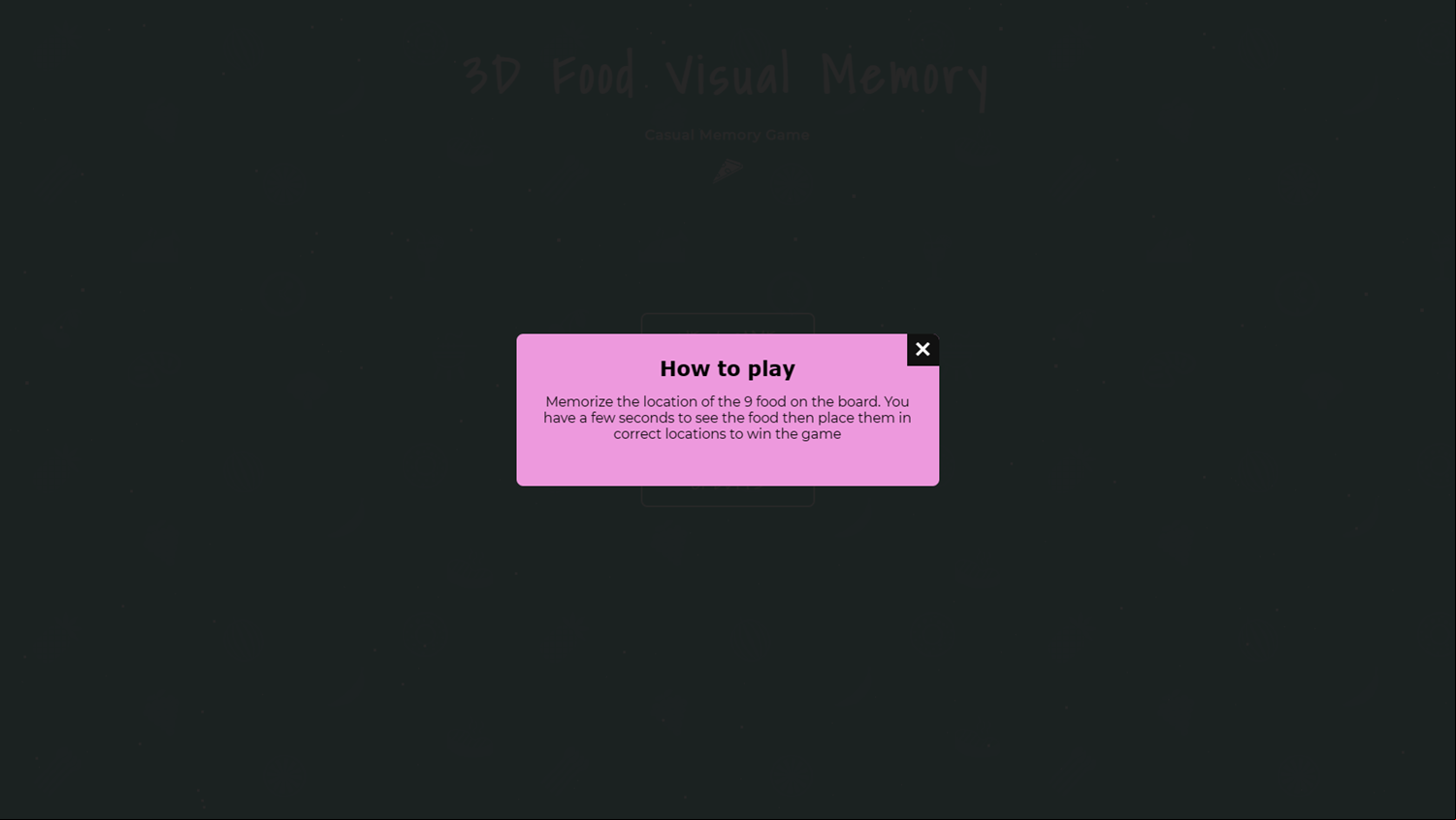 3D Food Memory Game How To Play Screenshot.