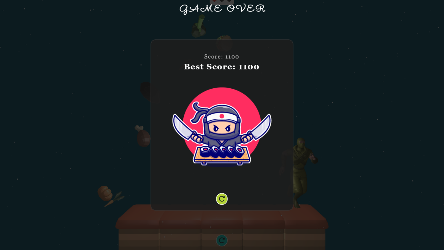 3D Food Ninja Game Over Screenshot.