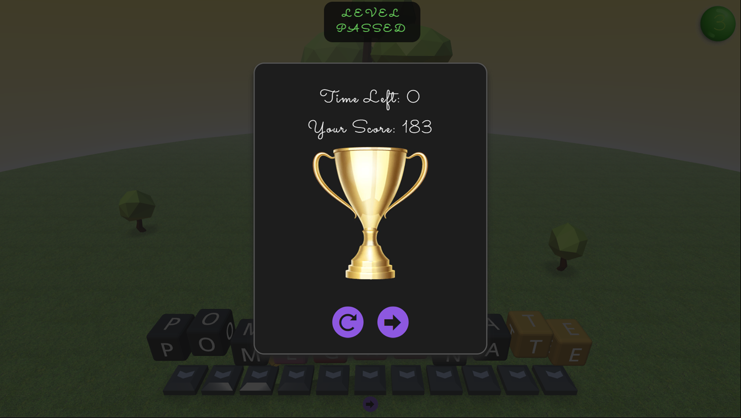 3D Fruit Words Game Score Screenshot.