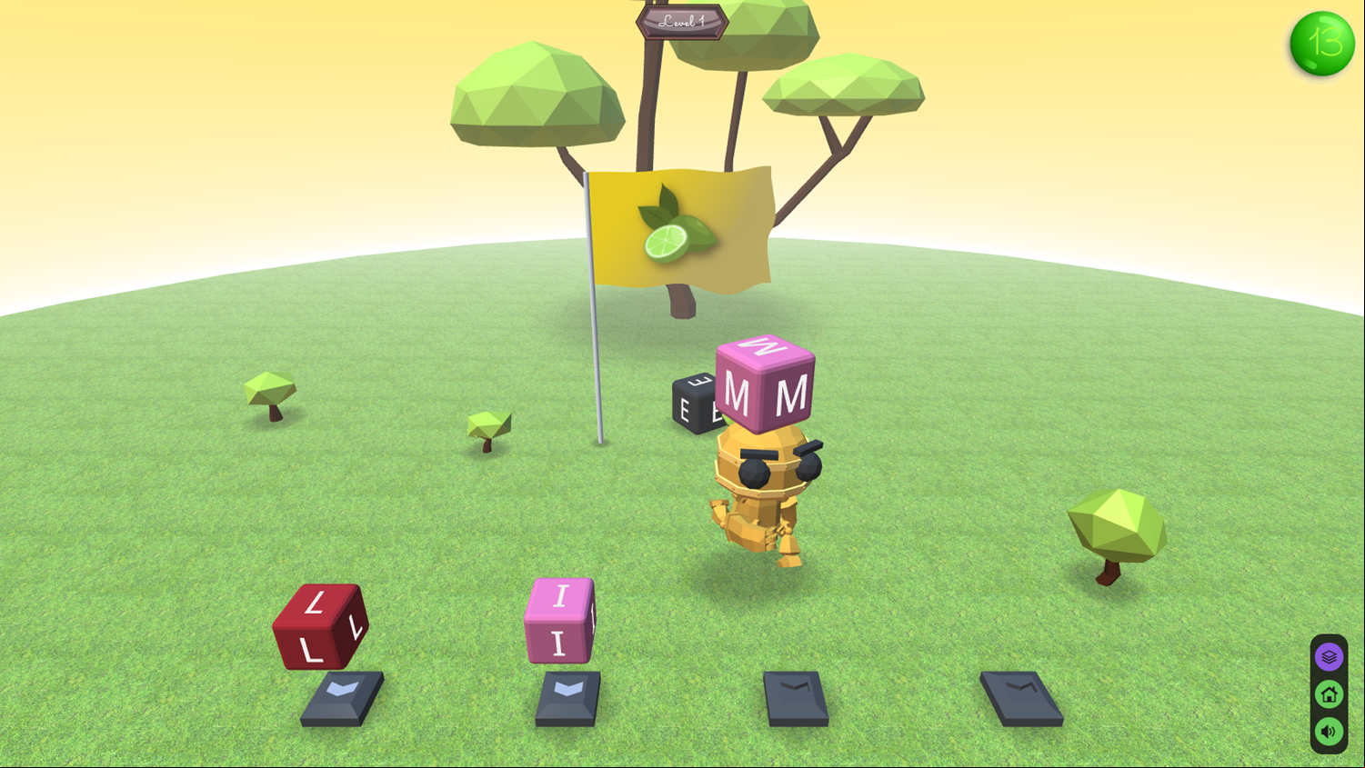 3D Fruit Words Game Level Play Screenshot.