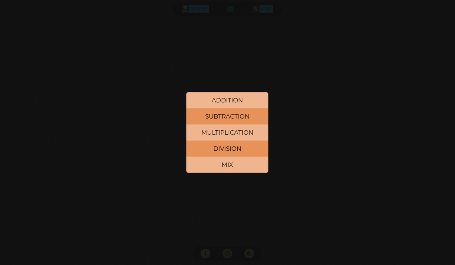 3D Math Memory Game Operation Select Screenshot.