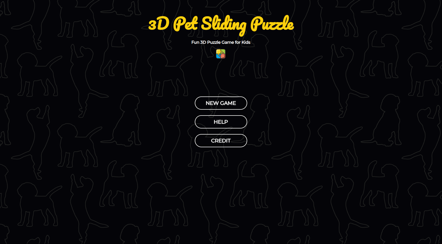 3D Pet Sliding Puzzle Game Welcome Screen Screenshot.