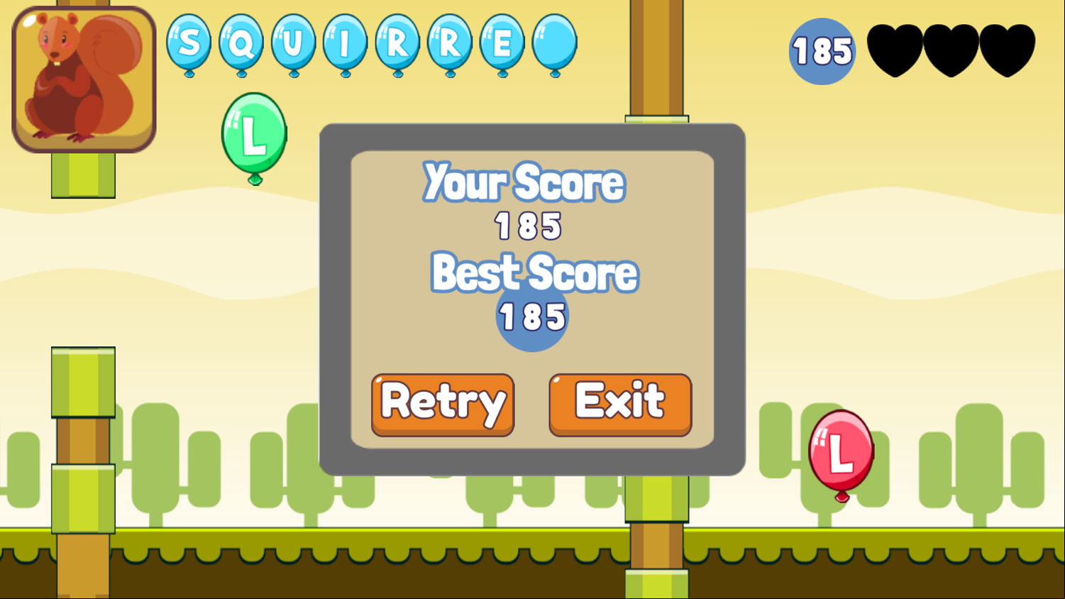 ABC Tap Tap Bird Game Over Screenshot.