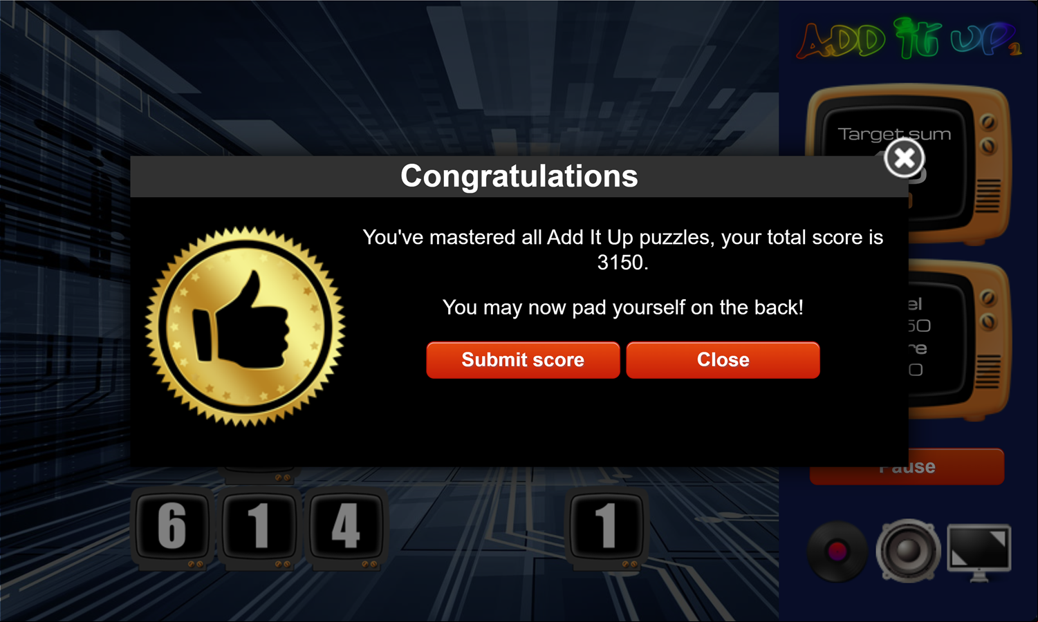 Add It Up 2 Game Over Screen Screenshot.