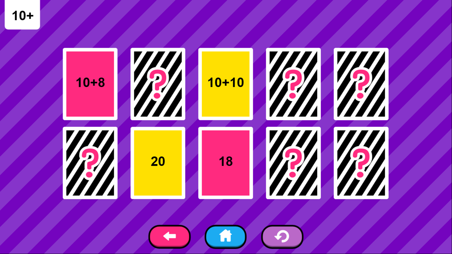 Addition Memory Game Level Play Screenshot.