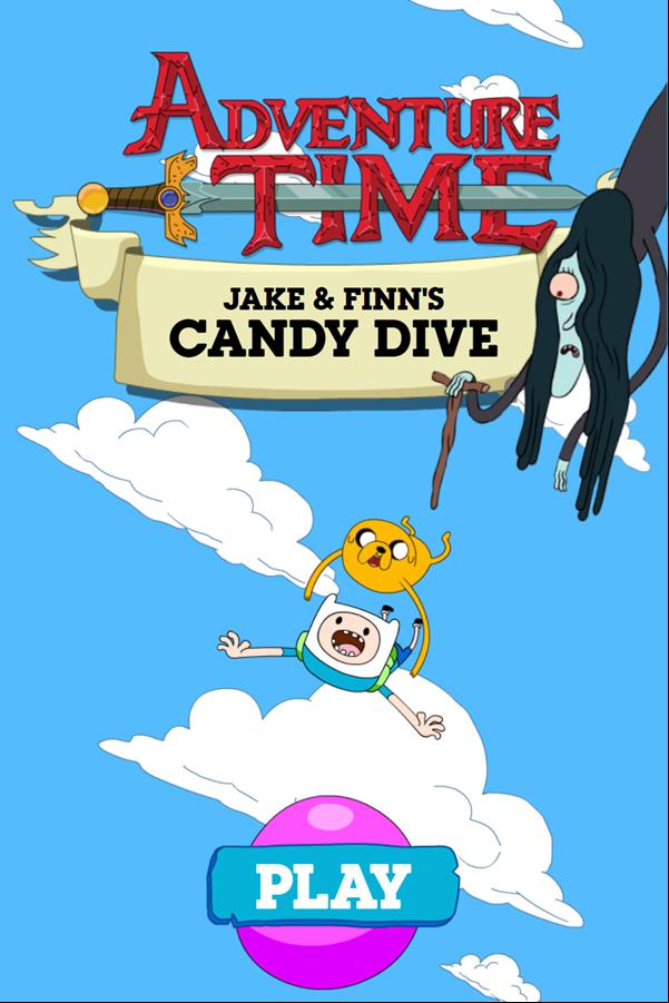 Adventure Time Candy Dive Game Welcome Screen Screenshot.