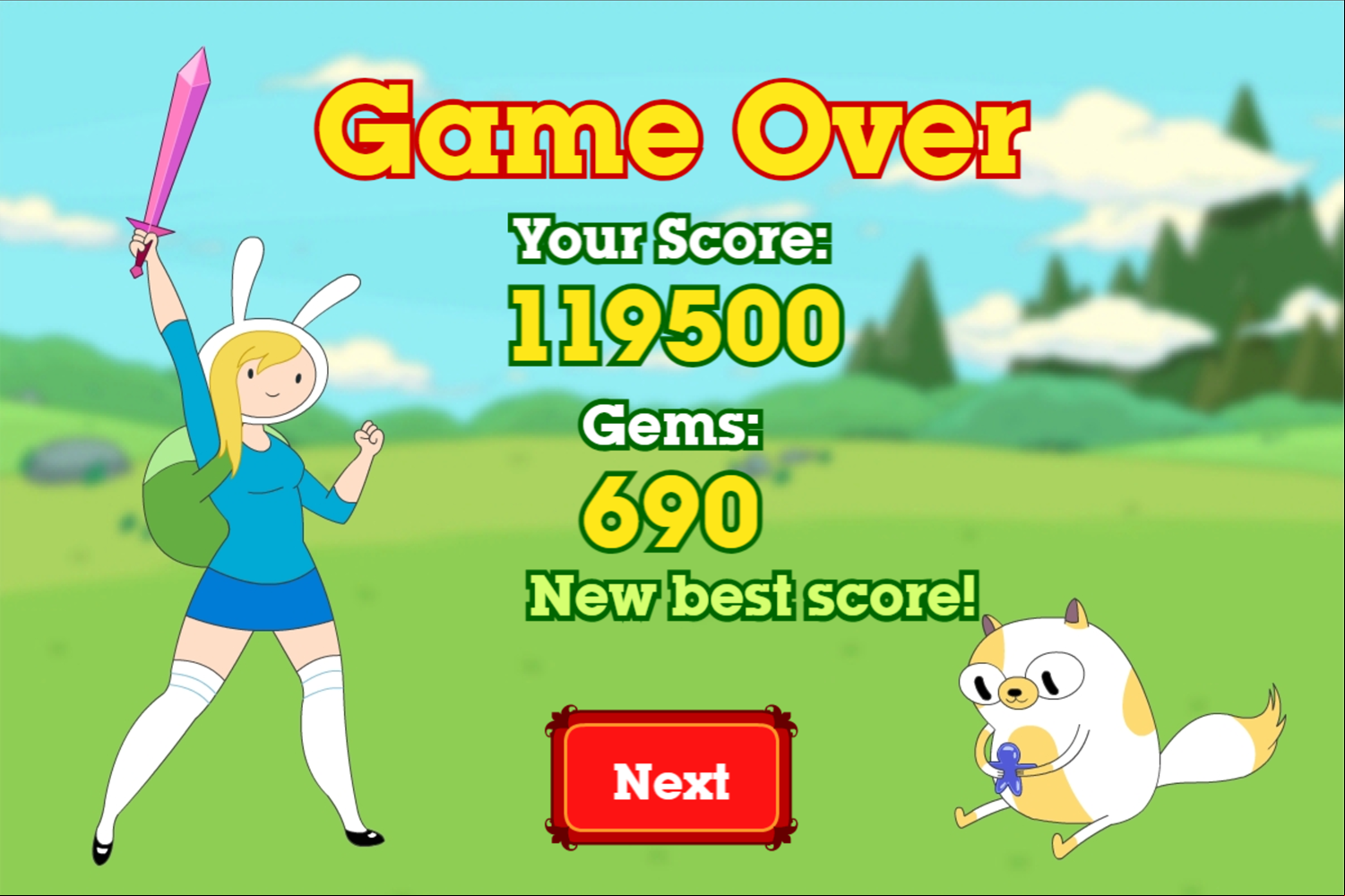 Adventure Time Fiona Fights Game Over Screenshot.