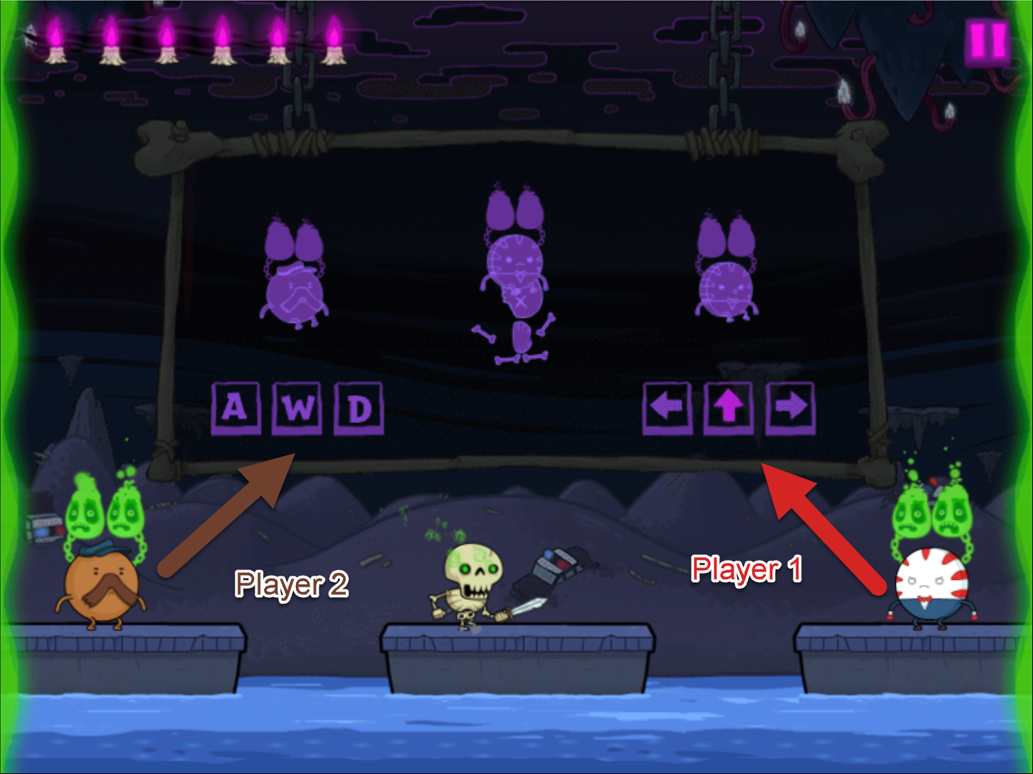 Adventure Time Rumble in the Nightosphere Game Two Player Controls Screenshot.
