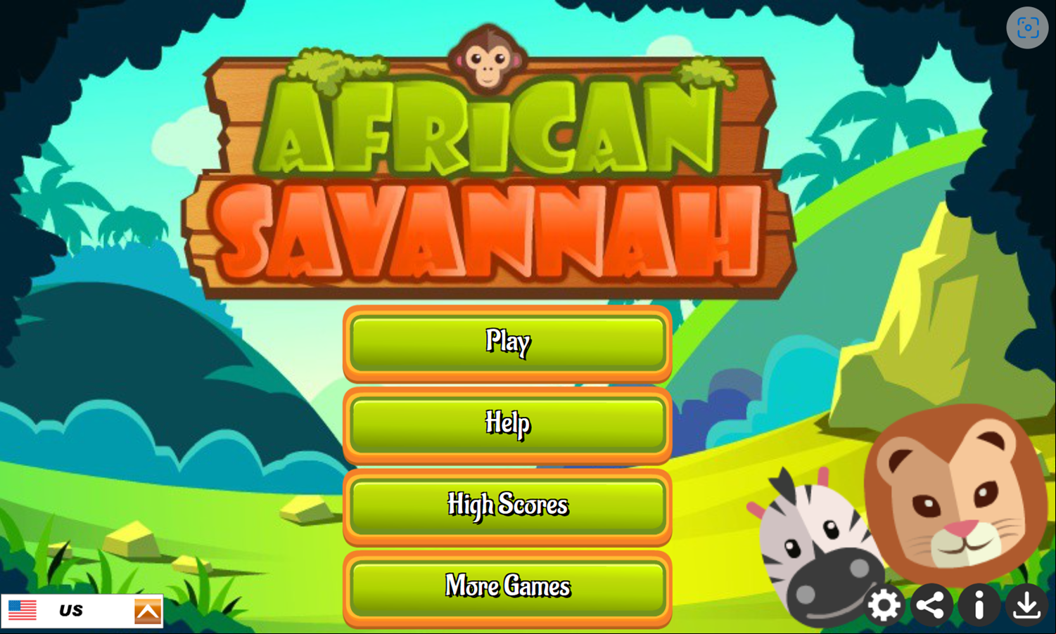 African Savannah Game Welcome Screen Screenshot.