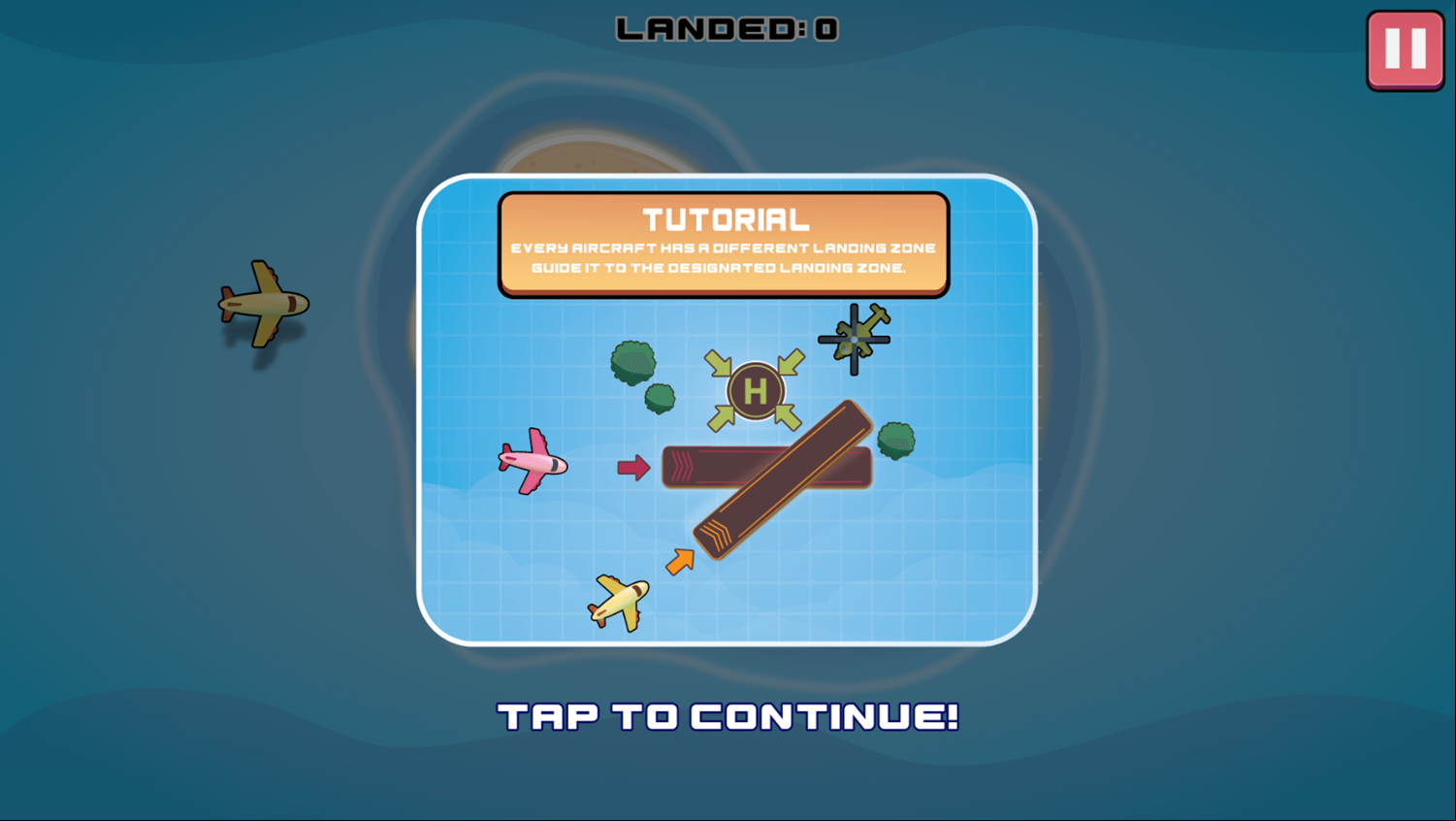 Air Traffic Control Game Correct Landing Zone Tutorial Screen Screenshot.