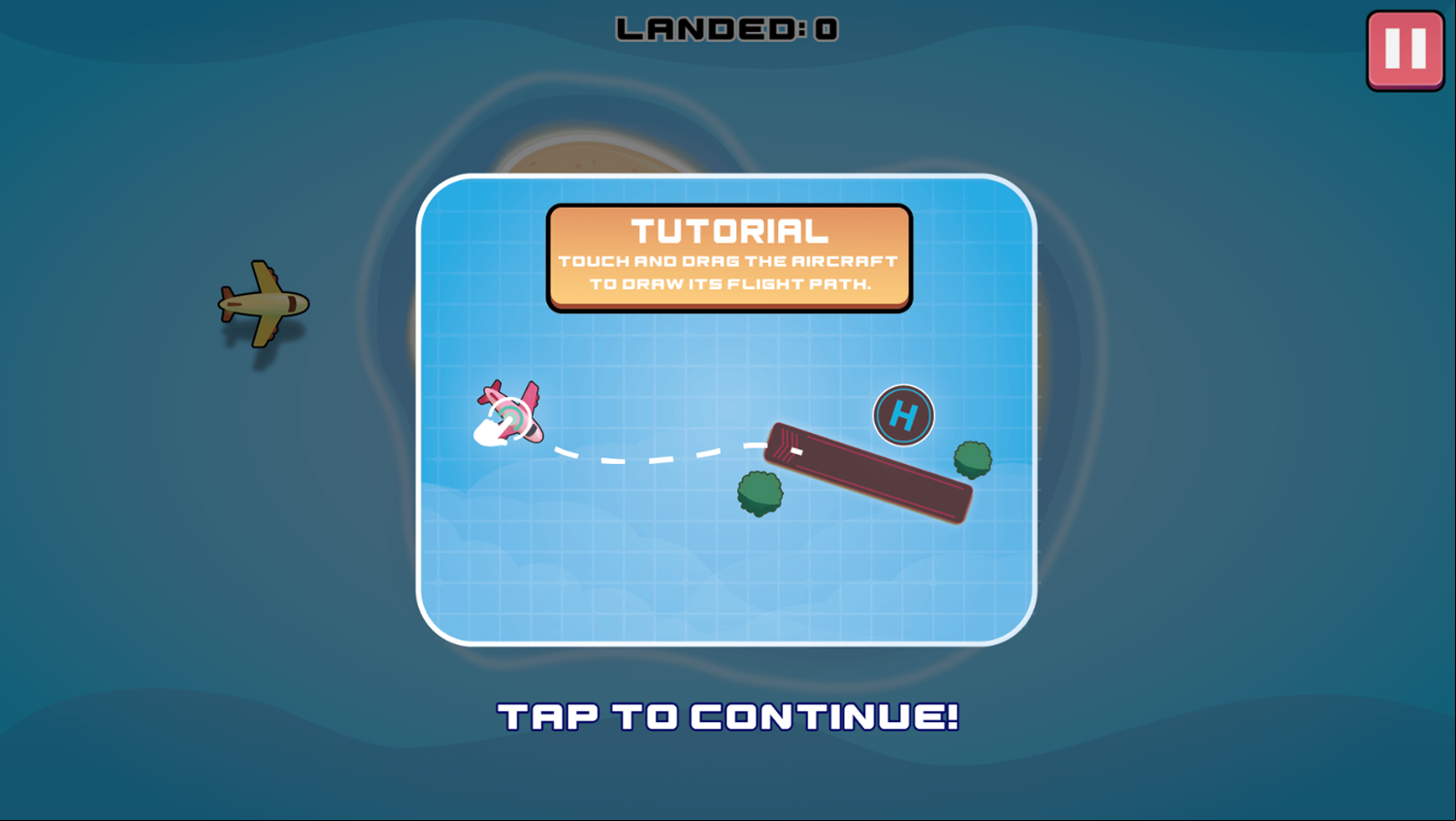 Air Traffic Control Game Flight Path Tutorial Screen Screenshot.