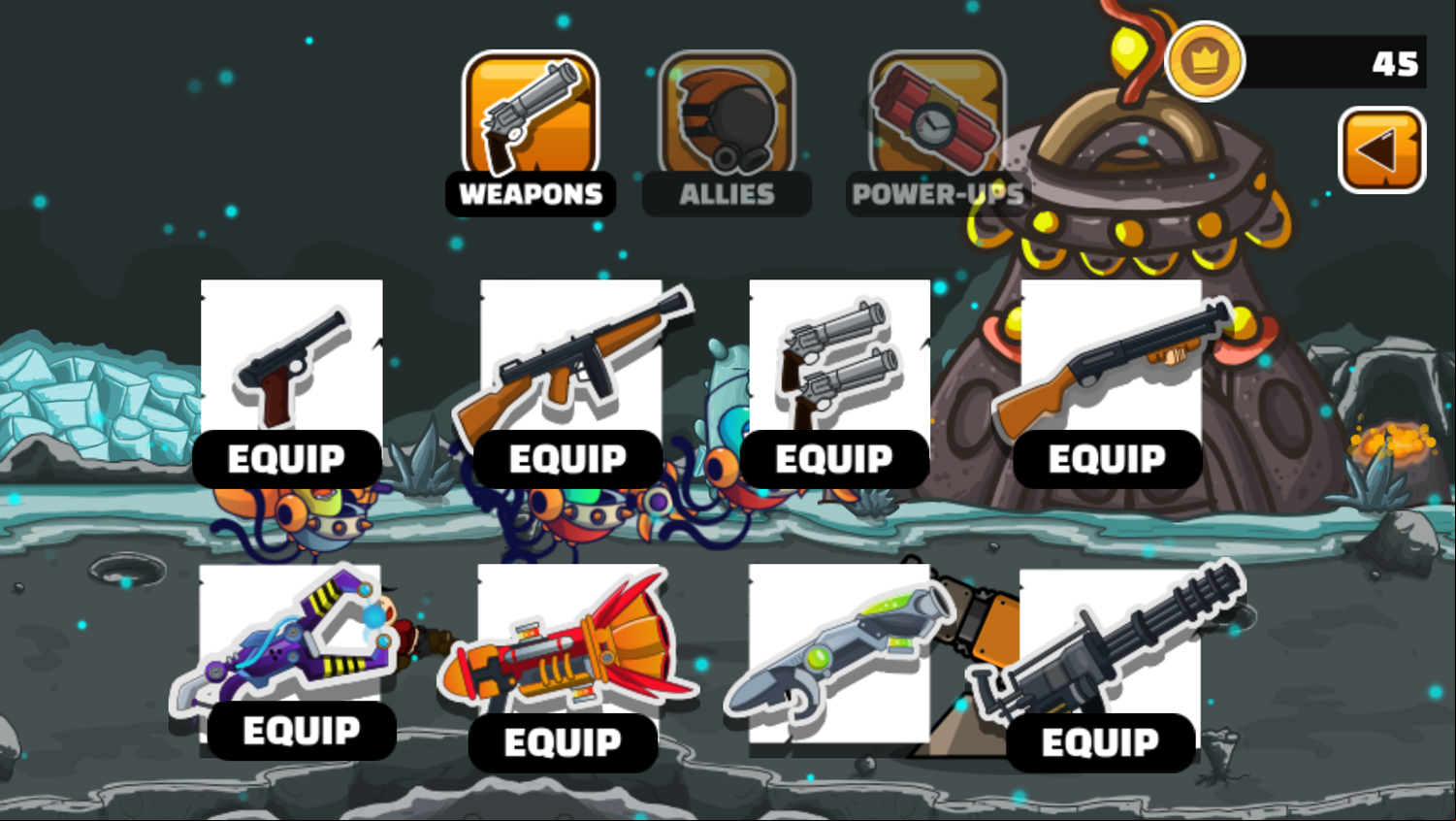 Alexandria Attacks Game All Weapons Purchased Screen Screenshot.
