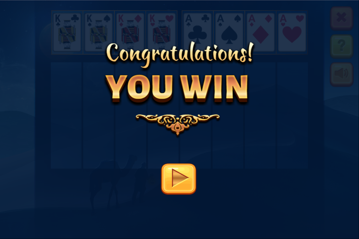 Algerian Patience Solitaire Game Won Screenshot.