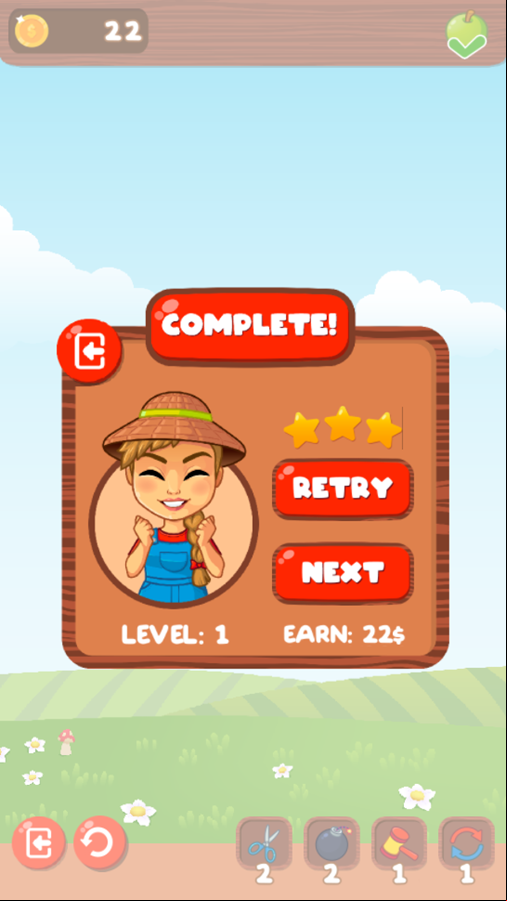Alice's Harvest Game Level Completed Screenshot.