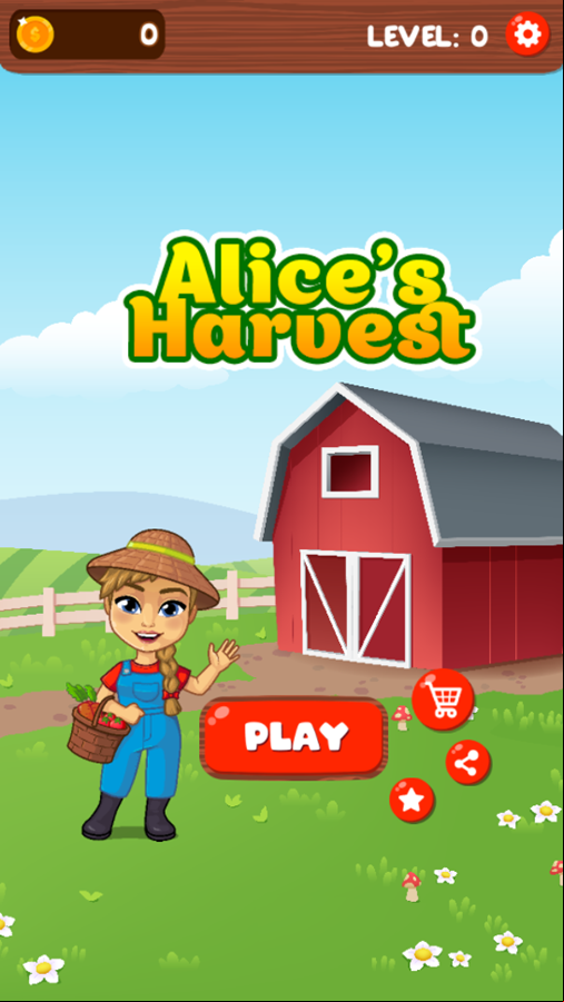 Alice's Harvest Game Welcome Screen Screenshot.