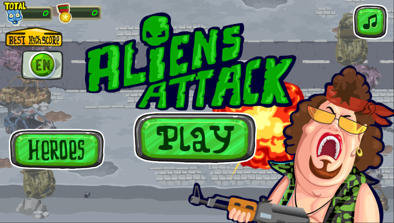 Aliens Attack Game Welcome Screen Screenshot.