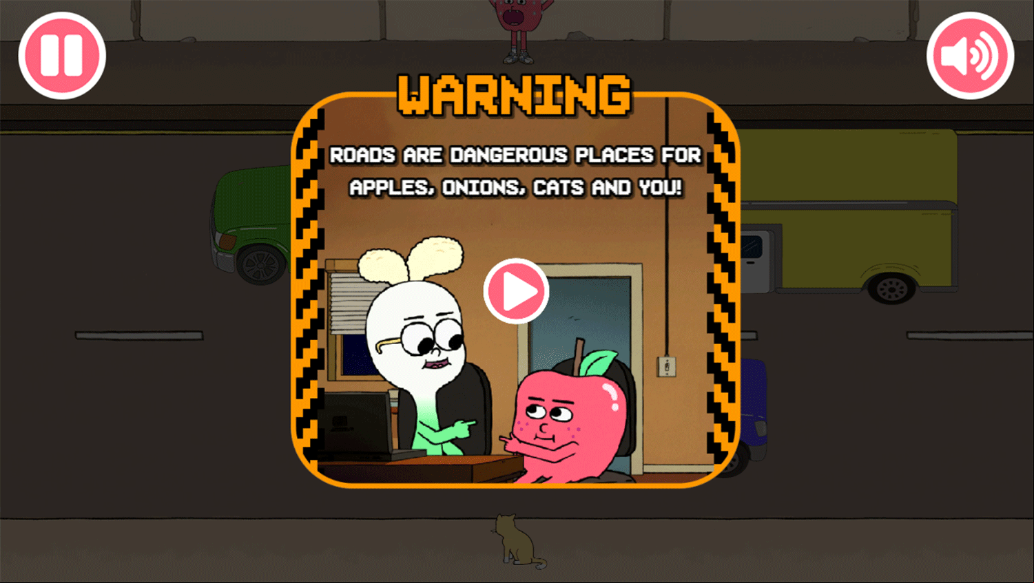 Apple & Onion Cat Rescue Game Warning Screenshot.