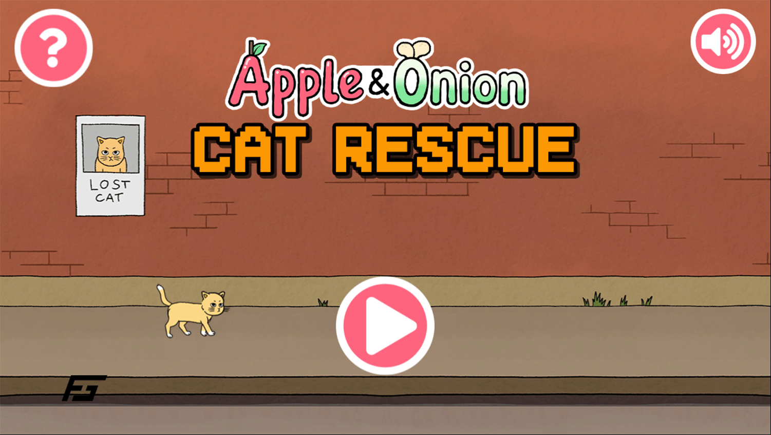 Apple & Onion Cat Rescue Game Welcome Screen Screenshot.