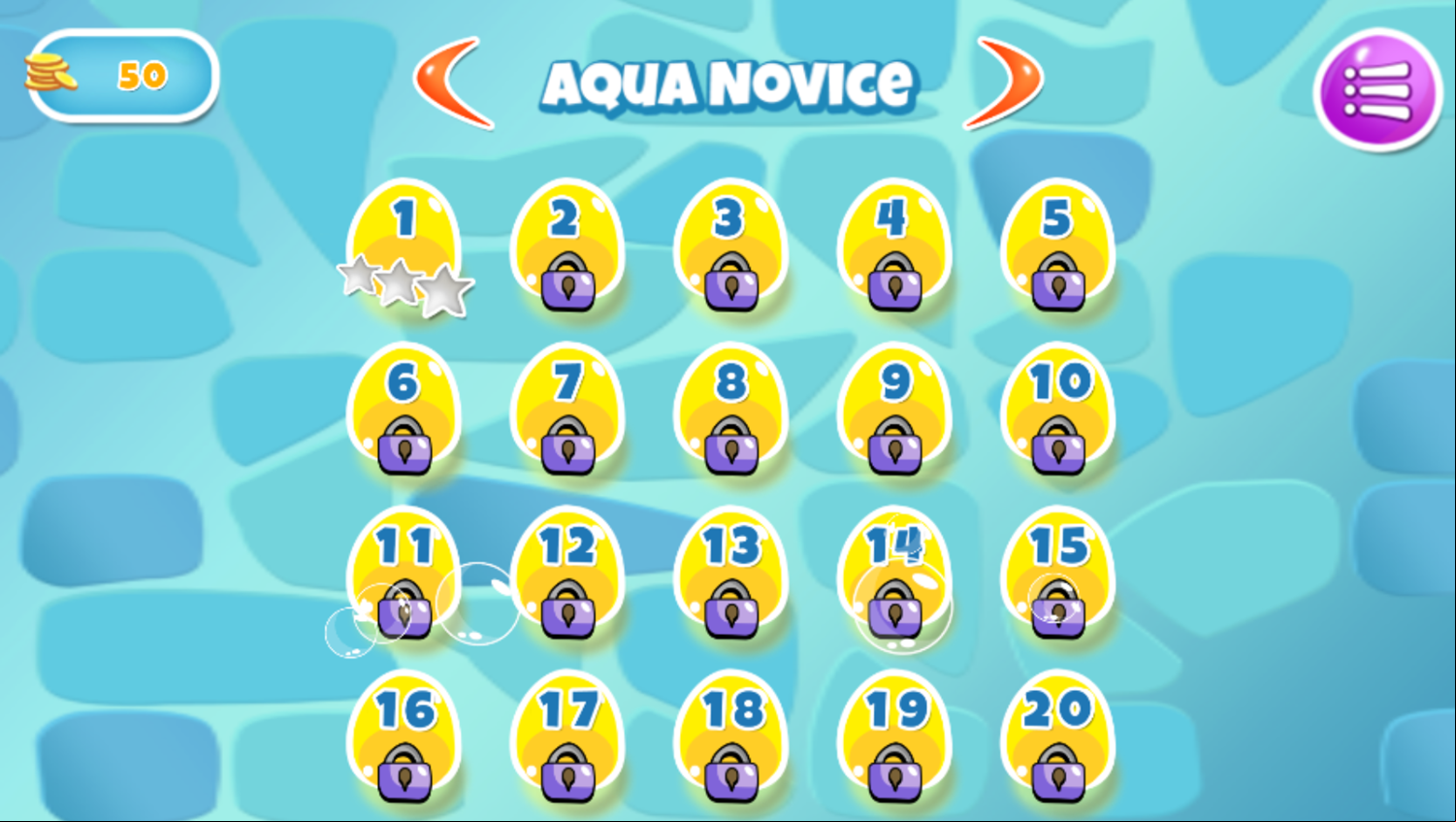Aqua Thief Game Level Select Screenshot.