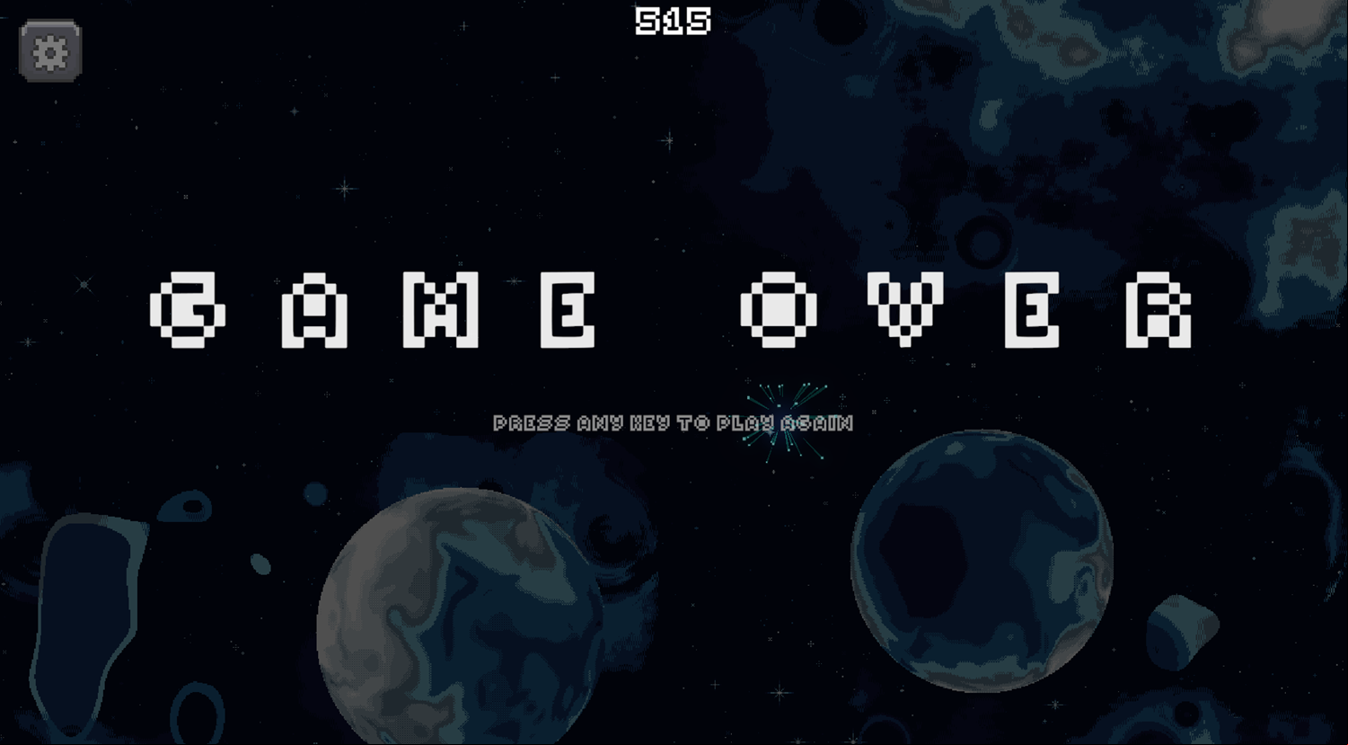 Asteroids Rush Game Over Screenshot.