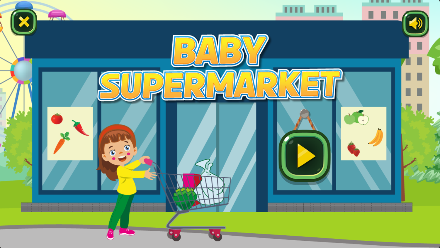 Baby Supermarket Game Welcome Screen Screenshot.