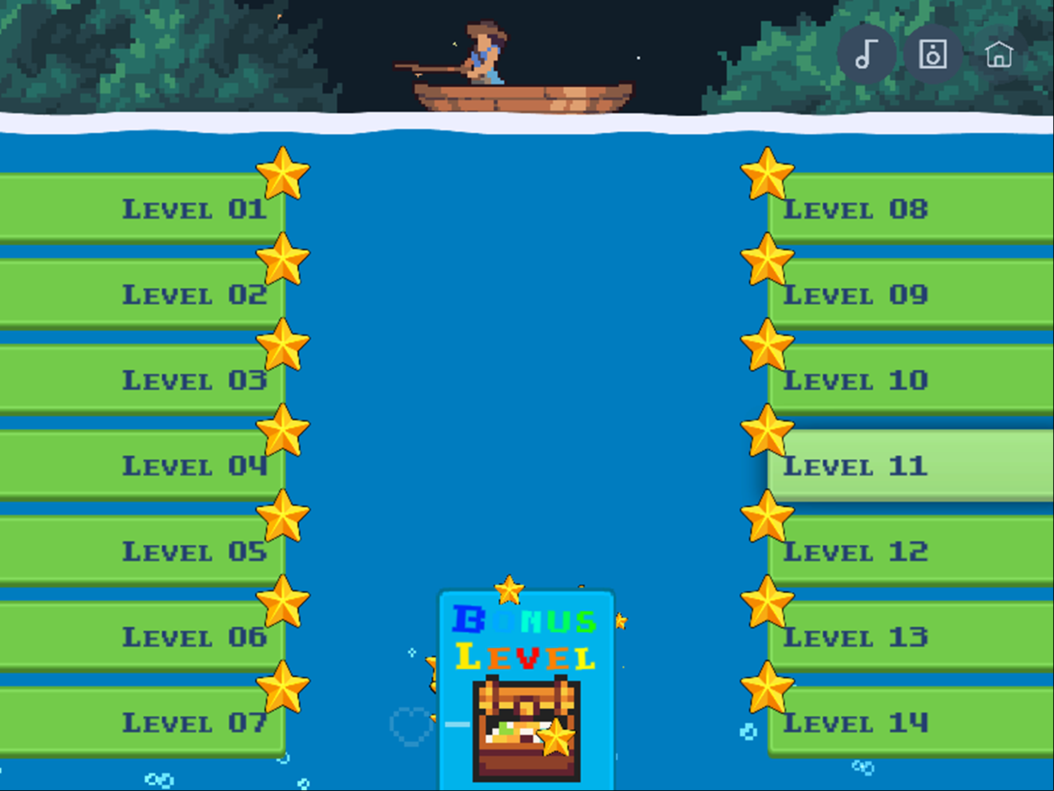 Bait Snatcher Game Level Select Screen Screenshot.