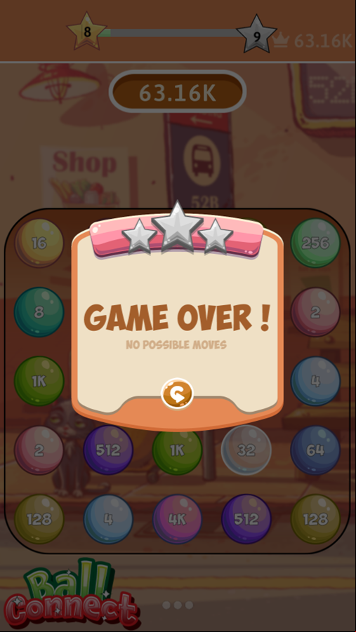 Ball Connect Game Over Screenshot.