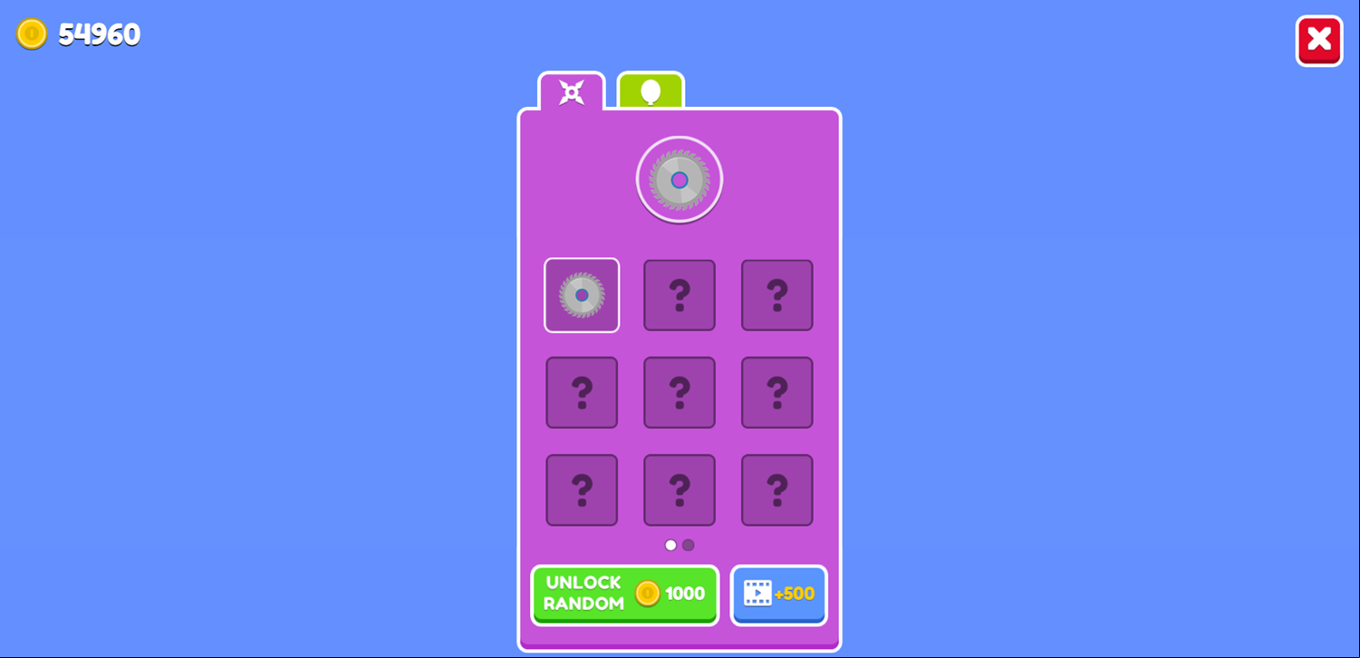 Balloon Slicer Game Blade Types Screen Screenshot.