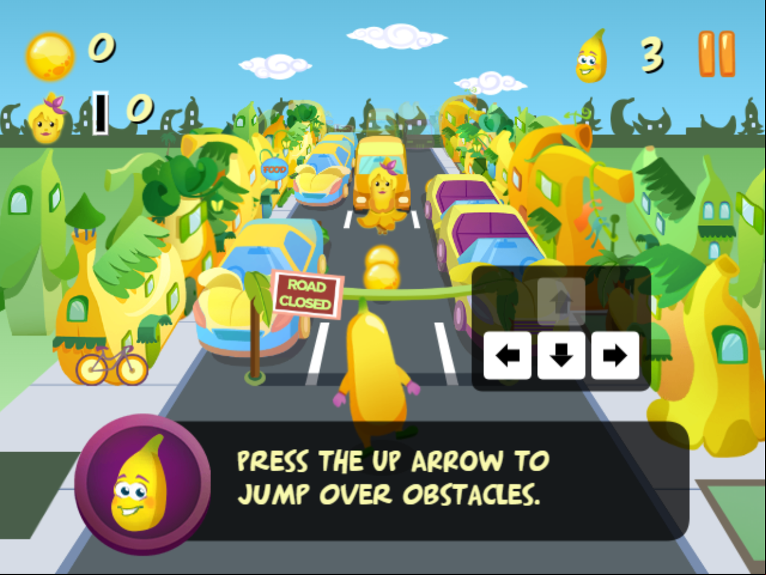 Banana Running Game Jump Tutorial Screen Screenshot.