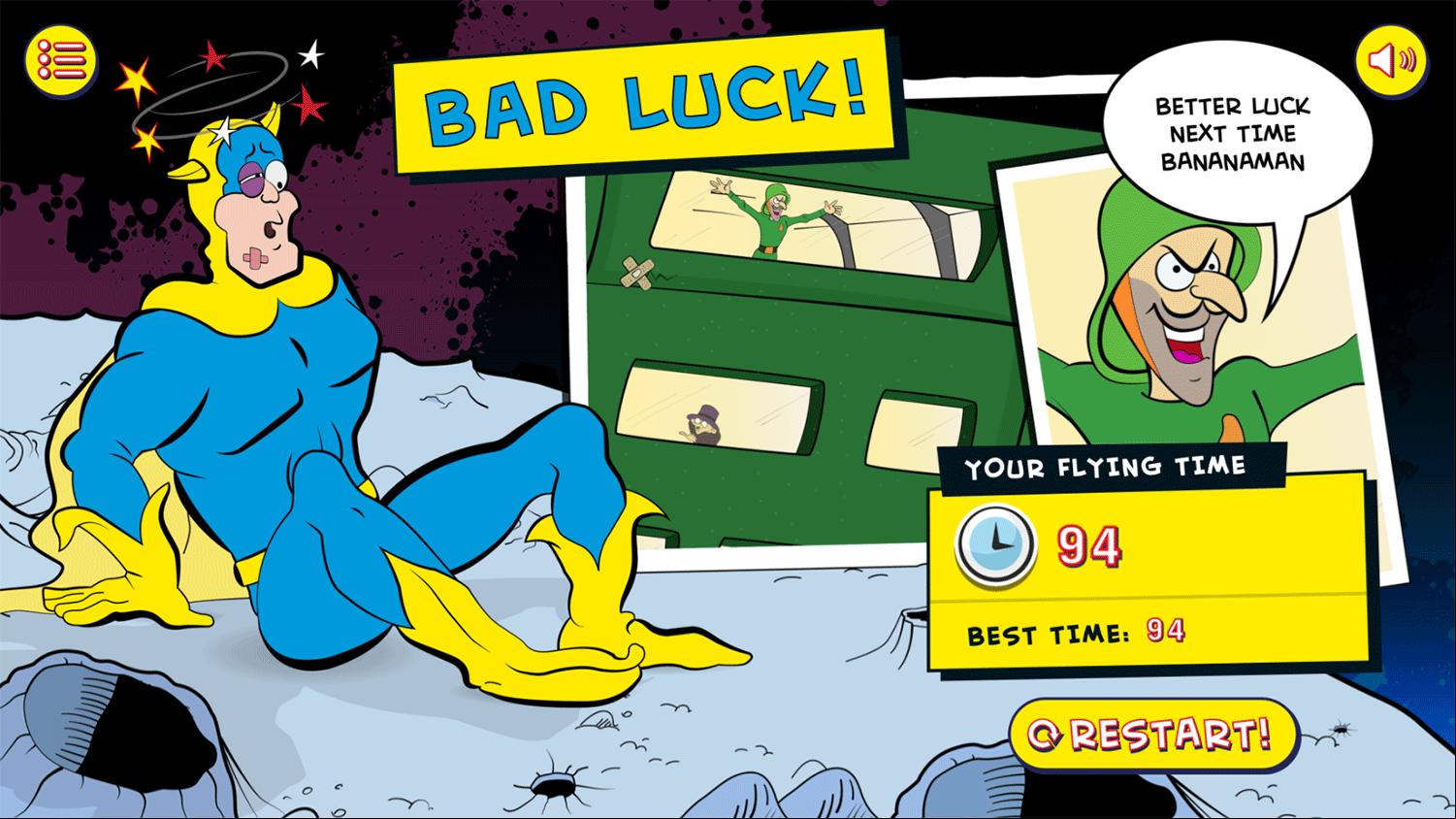 Bananaman Chase in Space Game Score Screenshot.