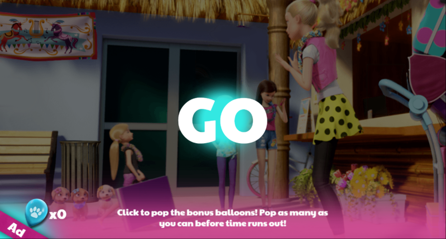 Barbie Great Puppy Treasure Hunt Game Click Balloons Start Screenshot.
