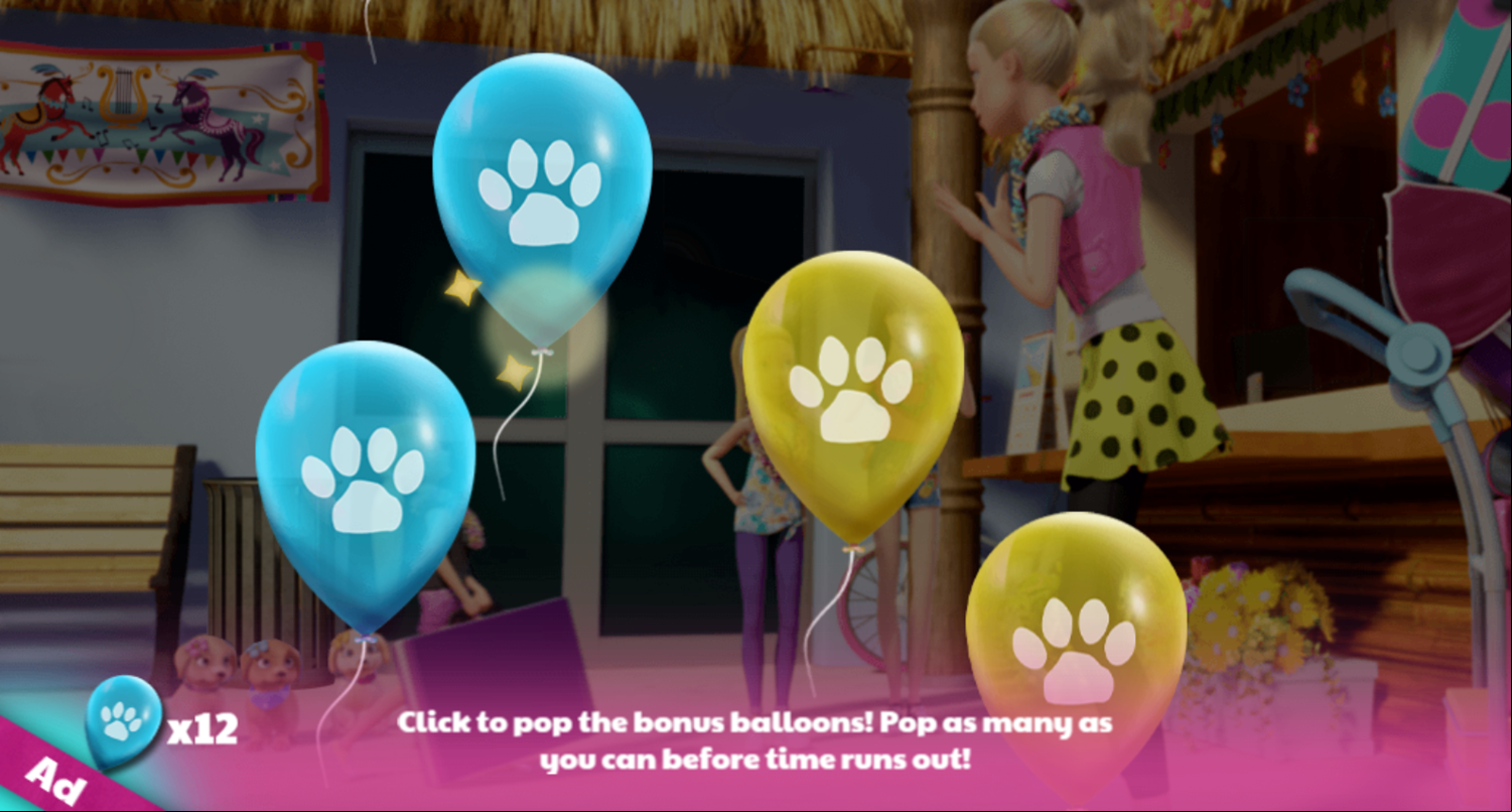 Barbie Great Puppy Treasure Hunt Game Click Balloons Screenshot.