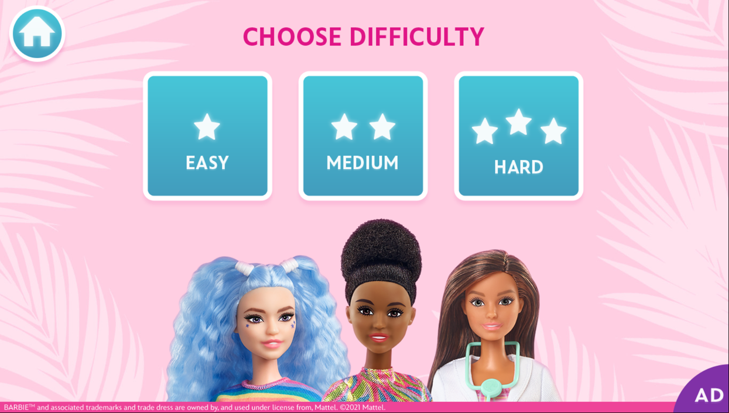 Barbie You Can Be Anything Matching Game Choose Difficulty Screenshot.