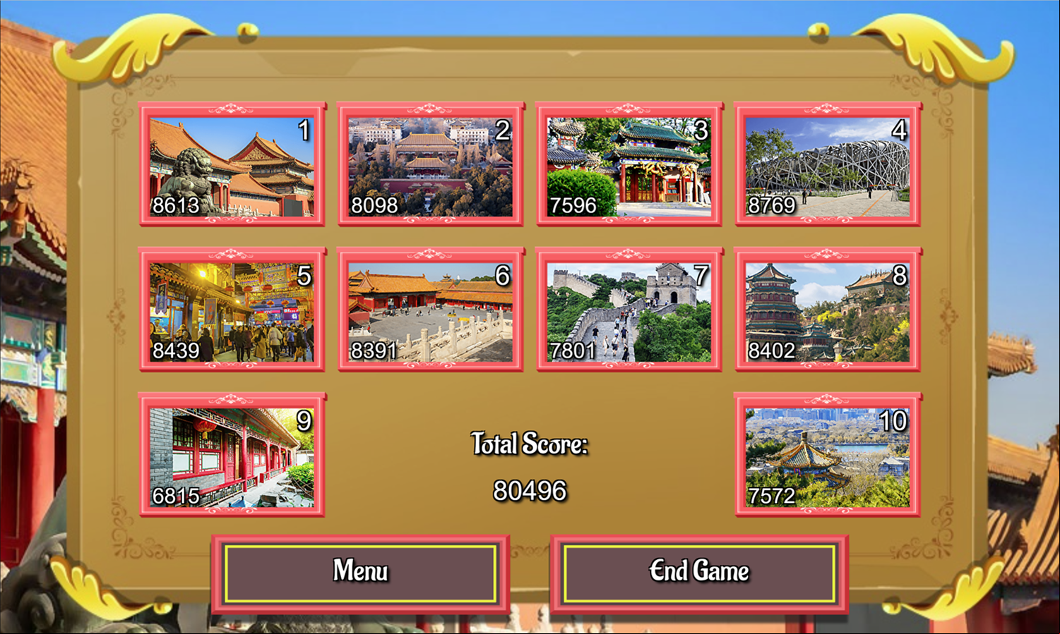 Beijing Hidden Objects Game Level Select Screen Screenshot.