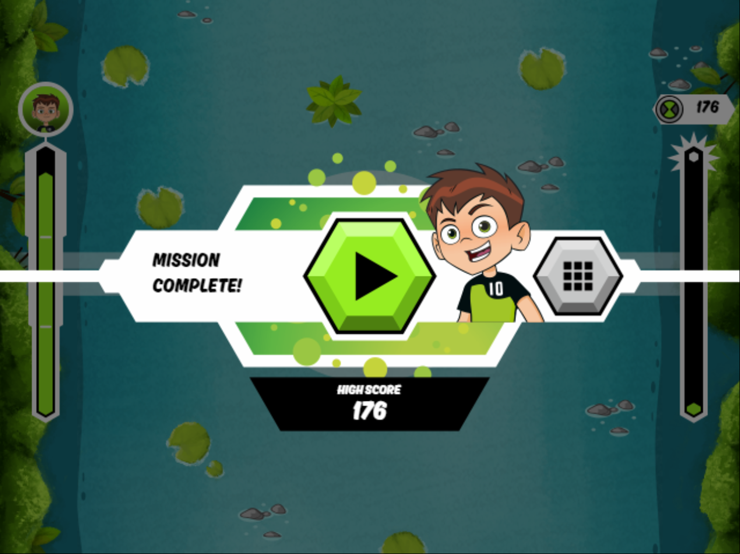 Ben 10 Alien Rush Game Mission Complete Screenshot.