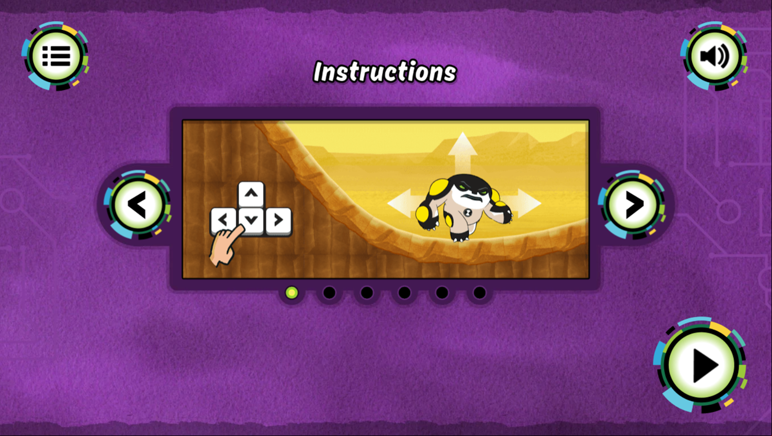 Ben 10 Hero Time Game Movement Instruction Screenshot.