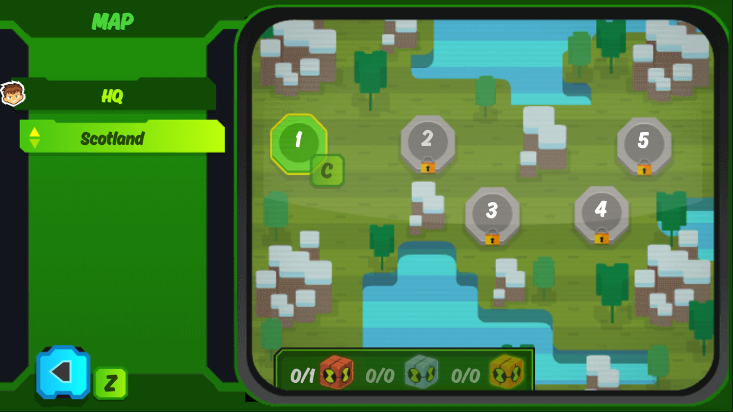 Ben 10 Omnitrix Shadow Game Map Select Screenshot.