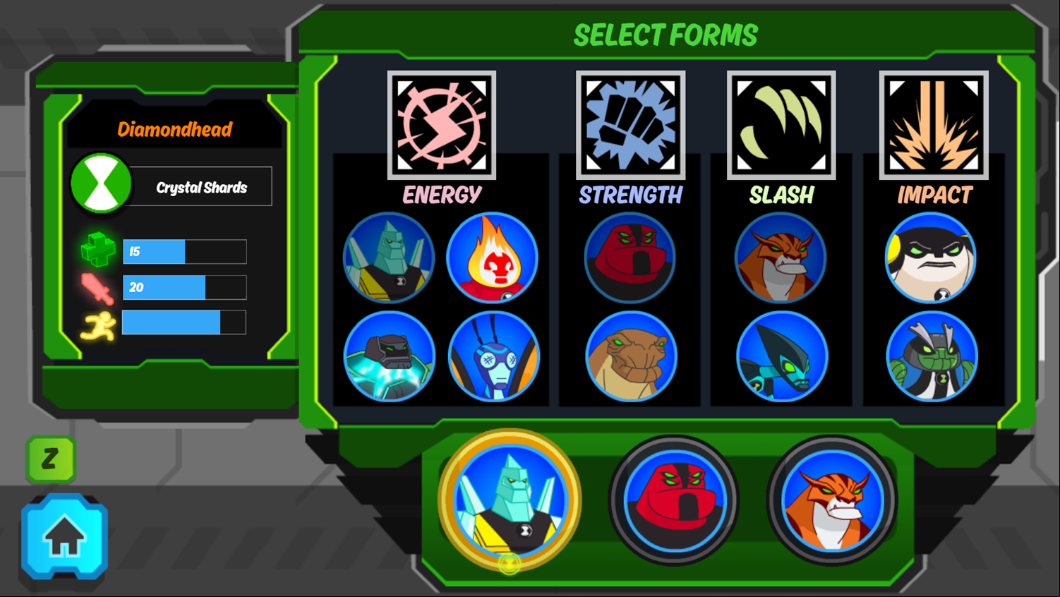 Ben 10 Omnitrix Shadow Game Team Select Screenshot.