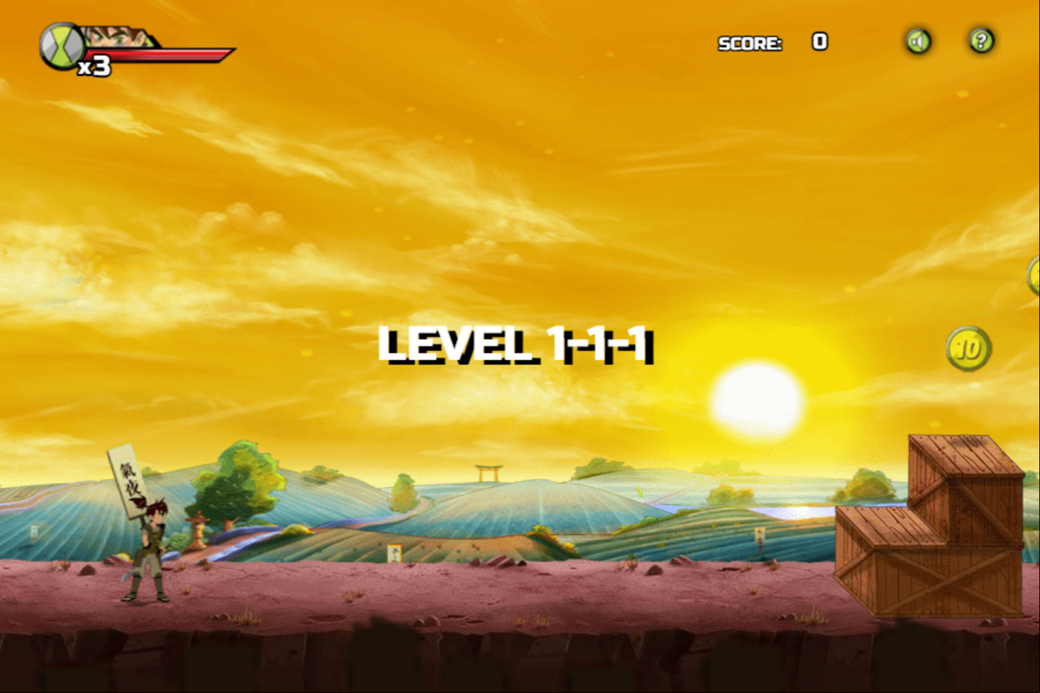 Ben 10 Samurai Warrior Game Level Start Screenshot.