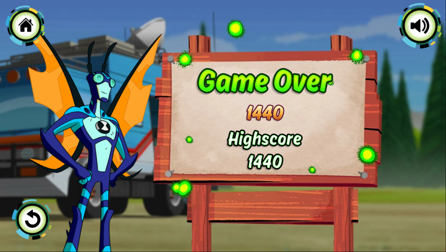 Ben 10 Steam Camp Game Over Screenshot.