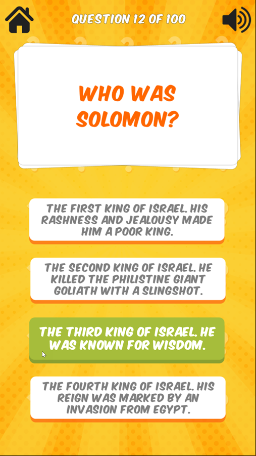 Bible Quiz Correct Answer Screenshot.