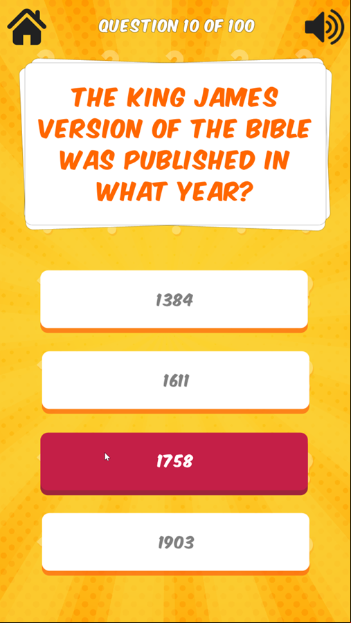 Bible Quiz Incorrect Answer Screenshot.