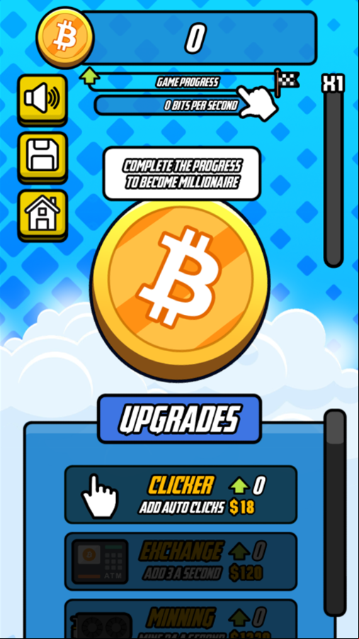 Bitcoin Millionaire Game Progress Instructions Screenshot.