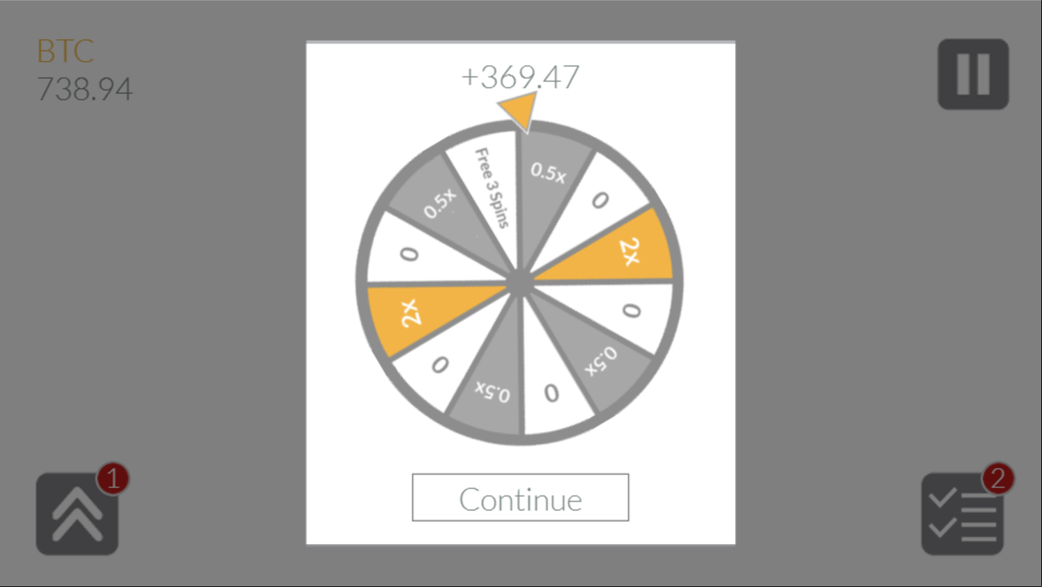 Bitcoin Tap Tap Mine Game Wheel Spun Screen Screenshot.